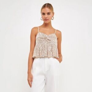 Endless Rose Cream Sequins Tank Top, SZ M NWT